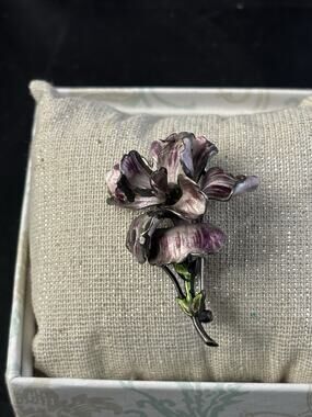 Vintage Orchid Enamel Repose Sterling Silver Pin Brooch Purple Art Nouveau-11 Gr